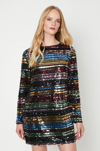 Womens Rainbow Stripe Sequin Mini Shift Dress - - 6 - Oasis - Modalova