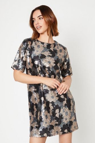 Womens Floral Sequin Puff Sleeve Mini Dress - - 6 - Oasis - Modalova