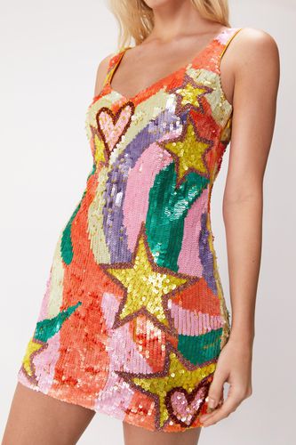 Womens Sequin Star And Heart Mini Dress - - 14 - Nasty Gal - Modalova