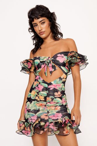 Womens Floral Cut Out Ruffle Mini Dress - - 10 - Nasty Gal - Modalova