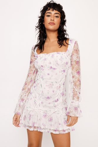 Womens Floral Lace Lattice Detail Dress - - 6 - Nasty Gal - Modalova