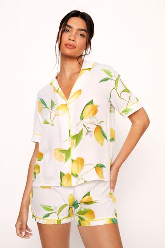 Womens Cotton Lemon Print Pajama Shirt Shorts & Scrunchie 3Pc Set - - 8 - Nasty Gal - Modalova