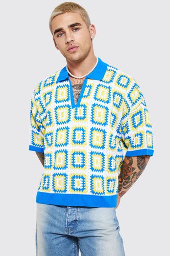 Short Sleeve Boxy Fit Revere Crochet Polo - - XS - boohooMAN - Modalova