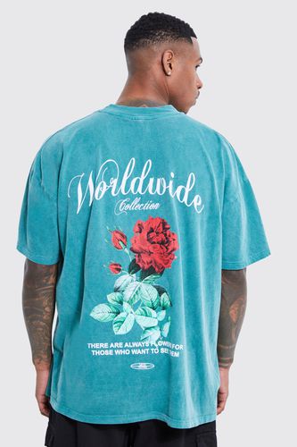 Oversized Washed Worldwide Floral Graphic T-shirt - - S - boohooMAN - Modalova
