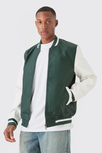 Pu Varsity Jacket - Green - XL - boohooMAN - Modalova