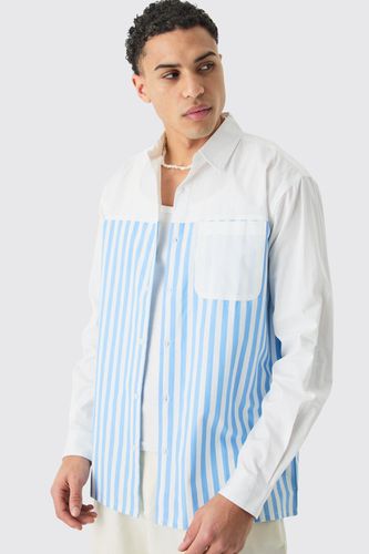 Oversized Long Sleeve Poplin Panel Stripe Shirt - - L - boohooMAN - Modalova