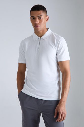 Slim Zip Neck Polo - White - M - boohooMAN - Modalova