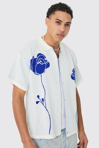 Boxy Jacquard Knit Rose Detail Shirt In Marl - M - boohooMAN - Modalova