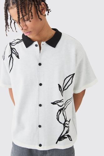 Boxy Jacquard Knit Floral Detail Shirt In - M - boohooMAN - Modalova