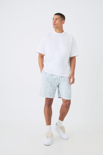 Man Oversized Extended Neck T-shirt And Jacquard Shorts Set - - L - boohooMAN - Modalova