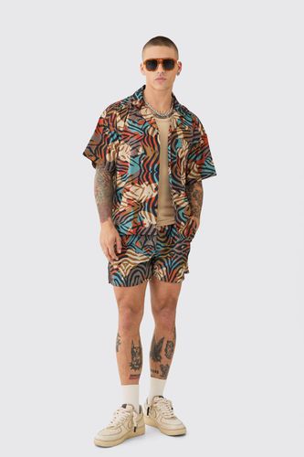 Tiger Print Shirt & Swim Short Set - - XL - boohooMAN - Modalova