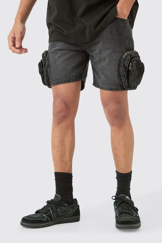 Slim Fit 3d Cargo Pocket Denim Shorts In Washed - 32 - boohooMAN - Modalova