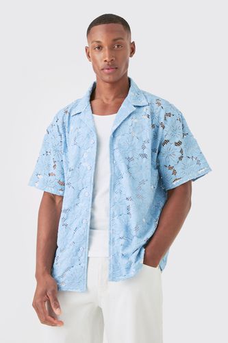 Boxy Floral Lace Shirt - Blue - S - boohooMAN - Modalova