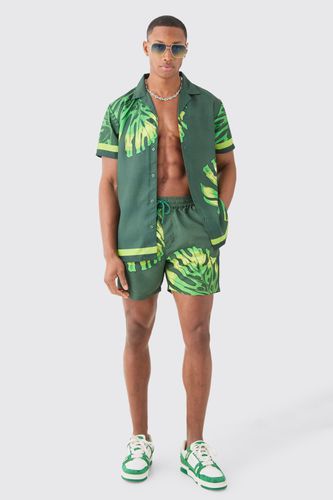 Regular Leaf Shirt & Swim Short Set - - XL - boohooMAN - Modalova
