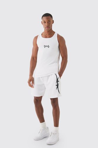 Muscle Fit Graphic Official Vest & Shorts Set - - M - boohooMAN - Modalova