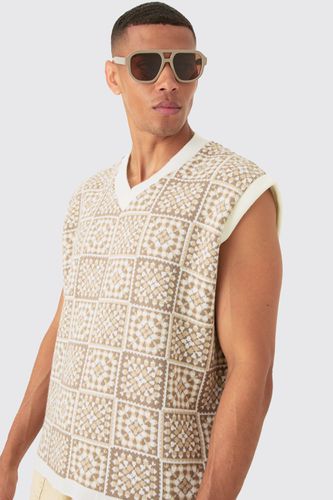 Oversized V Neck Crochet Knitted vest - - M - boohooMAN - Modalova