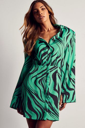 Womens Zebra Print Shirt Dress - - 14 - MISSPAP - Modalova