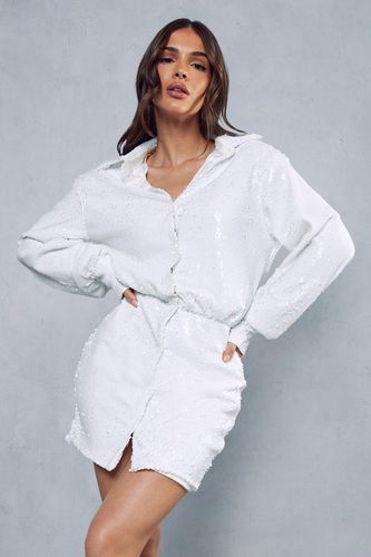 Womens Sequin Deep Cuff Button Through Shirt Dress - - 14 - MISSPAP - Modalova