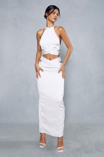 Womens Premium Satin Pleated Cross Front Detail Maxi Skirt - - 10 - MISSPAP - Modalova