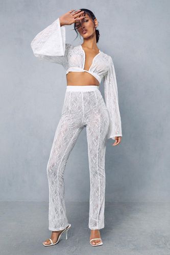 Womens Lace Twist Shirt And Seam Detail Trouser Co-ord - - 14 - MISSPAP - Modalova