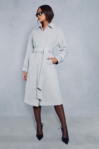 Womens Wool Look Belted Midi Trench Coat - - 10 - MISSPAP - Modalova