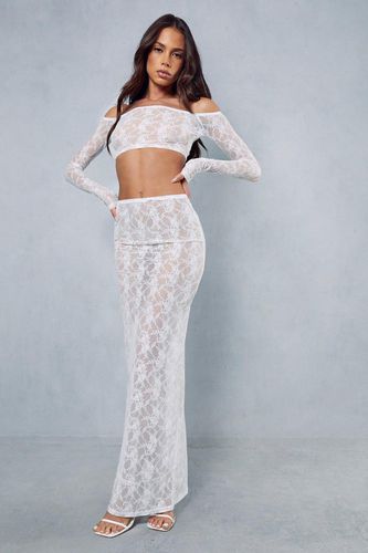 Womens Lace Bardot Crop Top & Column Maxi Skirt Co-ord - - 10 - MISSPAP - Modalova