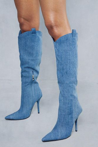 Womens Denim Cowboy Knee High Boots - - 3 - MISSPAP - Modalova