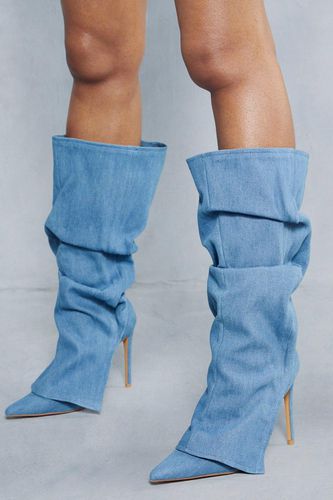 Womens Denim Overlay Knee High Boots - - 5 - MISSPAP - Modalova