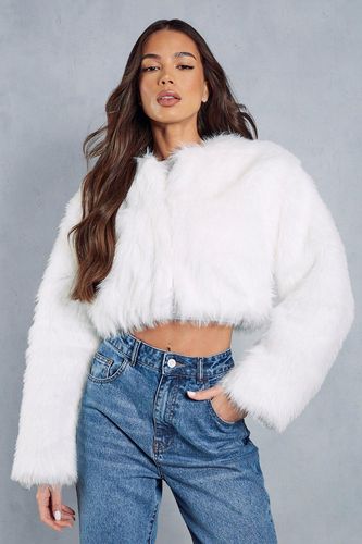 Womens Premium Collarless Cropped Faux Fur Coat - - 10 - MISSPAP - Modalova