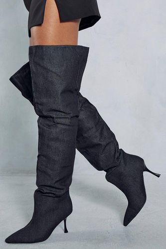 Womens Washed Denim Over The Knee Boots - - 3 - MISSPAP - Modalova