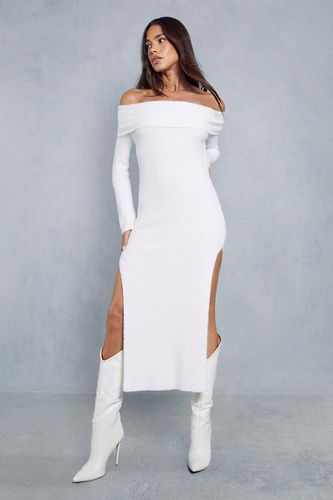 Womens Premium Fluffy Bardot Split Leg Maxi Dress - - L - MISSPAP - Modalova