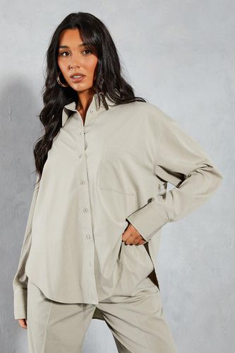 Womens Textured Oversized Pocket Curved Hem Shirt - - 12 - MISSPAP - Modalova