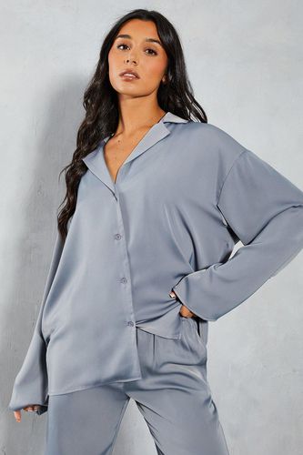 Womens Satin Revere Collar Oversized Shirt - - 14 - MISSPAP - Modalova