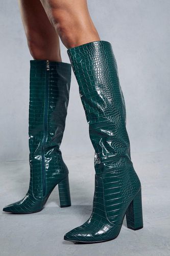 Womens Leather Look Knee High Croc Boots - - 3 - MISSPAP - Modalova