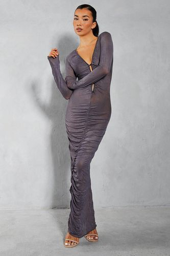 Womens Crinkle Mesh Button Down Long Sleeve Ruched Midaxi Dress - - 12 - MISSPAP - Modalova