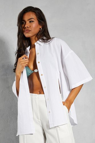 Womens Linen Look Oversized Short Sleeve Shirt - - 10 - MISSPAP - Modalova