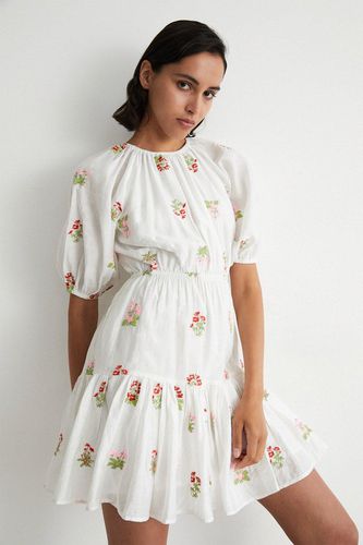 Womens Embroidery Puff Sleeve Mini Dress - - 12 - Warehouse - Modalova