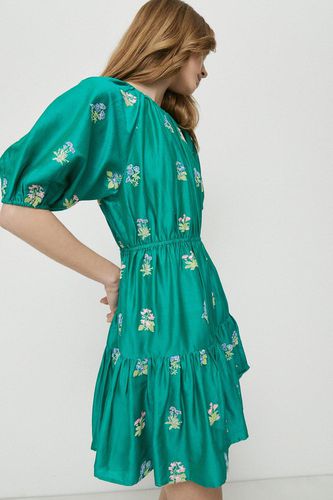 Womens Embroidery Puff Sleeve Mini Dress - - 10 - Warehouse - Modalova