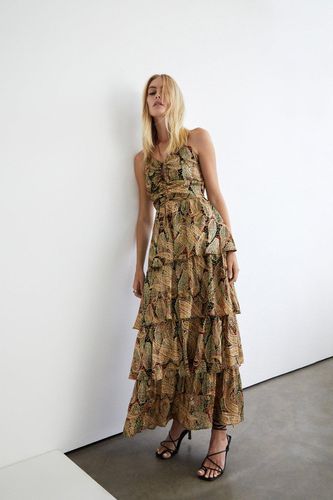 Womens Petite Sparkle Jacquard Tiered Midi Dress - - 12 - Warehouse - Modalova