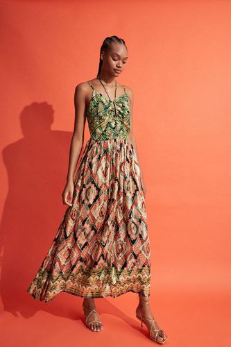 Womens Petite Sparkle Ruched Border Print Midi Dress - - 10 - Warehouse - Modalova
