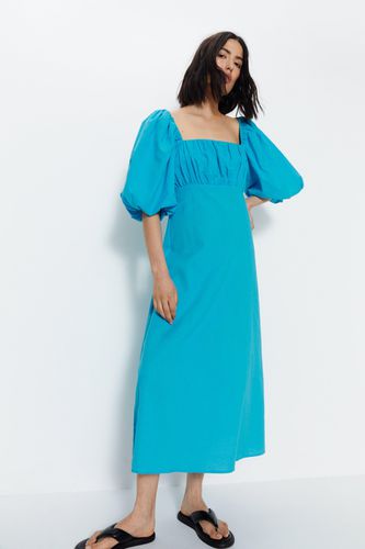 Womens Cotton Puff Sleeve Ruched Bodice Midi Dress - - 10 - Warehouse - Modalova