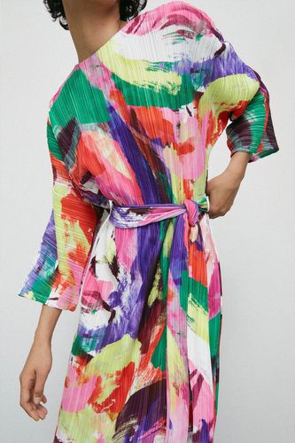 Womens Petite Printed Plisse Batwing Midi Dress - - 4 - Warehouse - Modalova