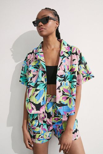 Womens Beach Floral Print Revere Collar Boxy Shirt - - 10 - Warehouse - Modalova