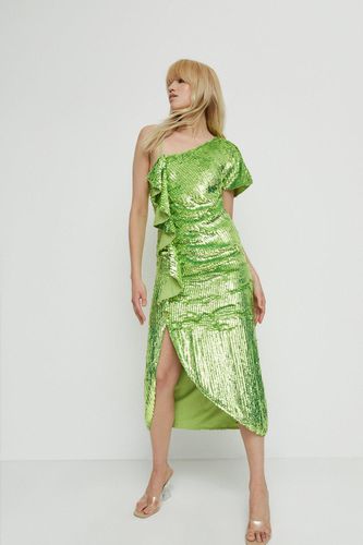 Womens Sequin Asymmetric Ruched Midi Dress - - 12 - Warehouse - Modalova