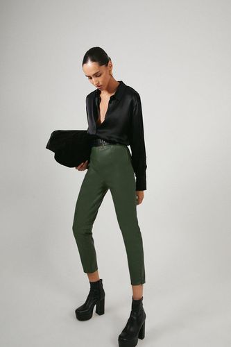 Womens Cropped Slim Faux Leather Trouser - - 12 - Warehouse - Modalova