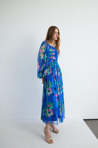 Womens Sequin Floral Tulle Square Neck Midi Dress - - 8 - Warehouse - Modalova