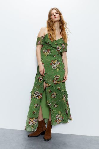 Womens Floral Chiffon Frill Maxi Dress - - 8 - Warehouse - Modalova