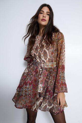 Womens Sparkle Paisley Belted Mini Dress - - 12 - Warehouse - Modalova