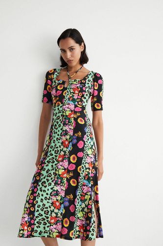 Womens Floral Placement Print Keyhole Midi Dress - - XS - Warehouse - Modalova