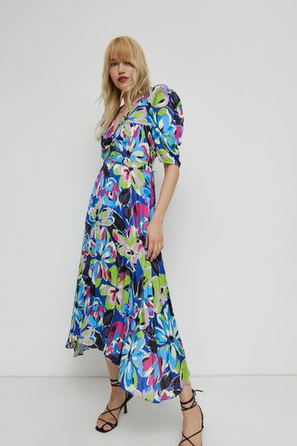 Womens Floral Print Pleated Midi Dress - - 8 - Warehouse - Modalova